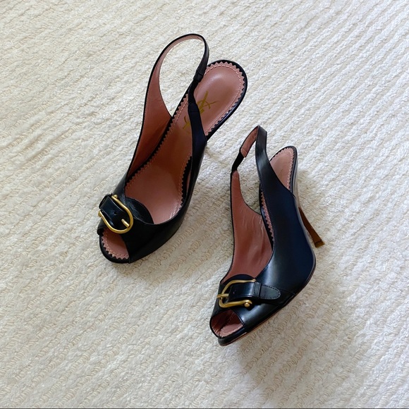 YSL black leather slingbacks - Picture 4 of 16